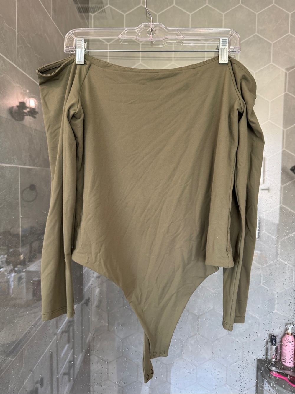 nuuds Olive Off-Shoulder Long Sleeve Bodysuit